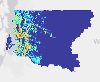 Map image for King County Washington Tree planting Priority - 2036-2065 - Hottest 3 days of each year (15 arcsecond grid)