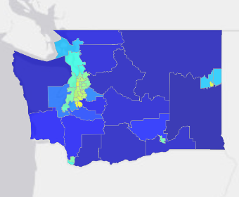 Map image for WA Legislative Districts Heat Health Risk - 2036-2065 - Hottest 3 days of each year